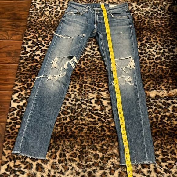 Rag and Bone Destroyed Heavily Distressed Ripped Kennedy Blue Denim Jeans - Picture 5 of 16